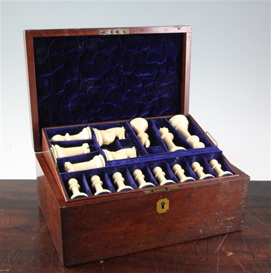 A Staunton club size ivory chess set, by Jaques, London, circa 1900-10, please see extra photos on our website